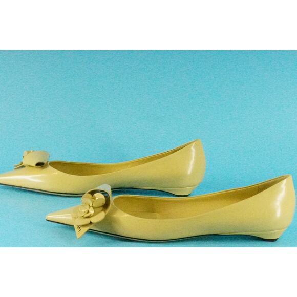 Prada Loop Bouquet Yellow Patent Pointed Toe Flat NIB $1120 Floral - Picture 3 of 13